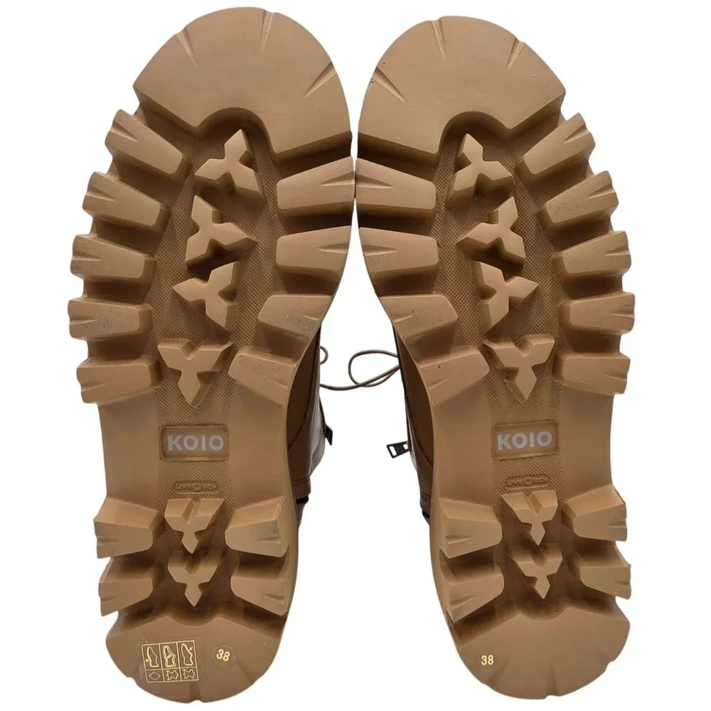 NEW Koio Italy Women 11 Fawn Beige Leather Cortina Combat Boots Handmade Shoes - Picture 3 of 16